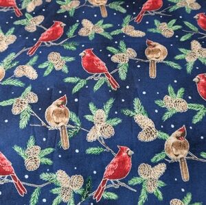 Cardinal And Pinecone Cotton Fabric By The Yard